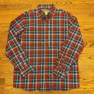 Duluth Trading Co Men's Blue and Red Plaid Shirt